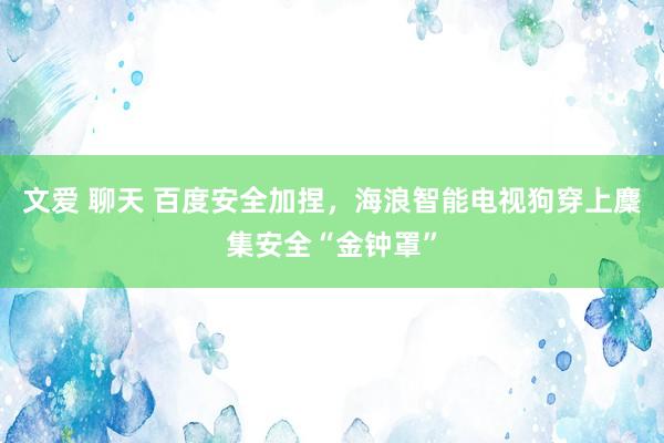 文爱 聊天 百度安全加捏，海浪智能电视狗穿上麇集安全“金钟罩”